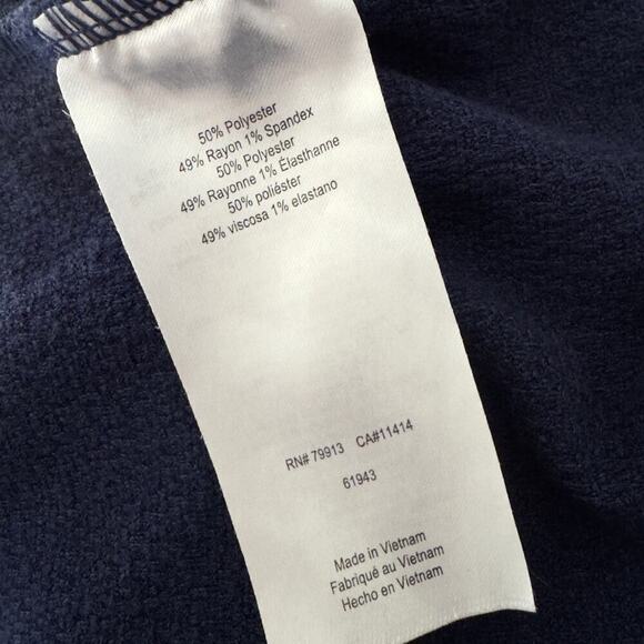 A Pea in the Pod Dress sz LARGE Side Tie Ruffle Hem Minidress Navy Blue Stretch - Picture 6 of 9